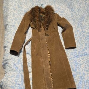 Le Chateau Tan Trench Coat with Faux Fur Collar